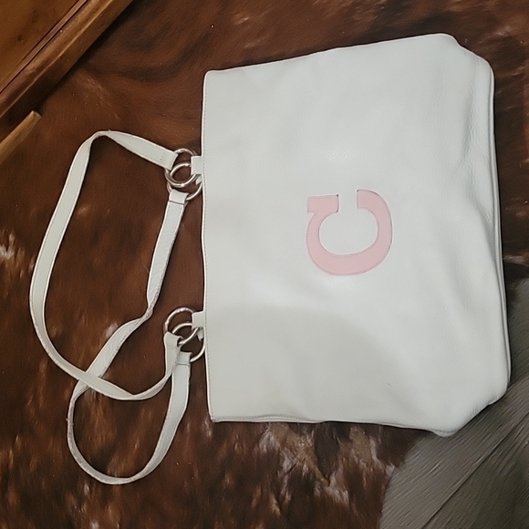 Custom White and Pink "C" Genuine Leather Shoulder Bag - Picture 1 of 4